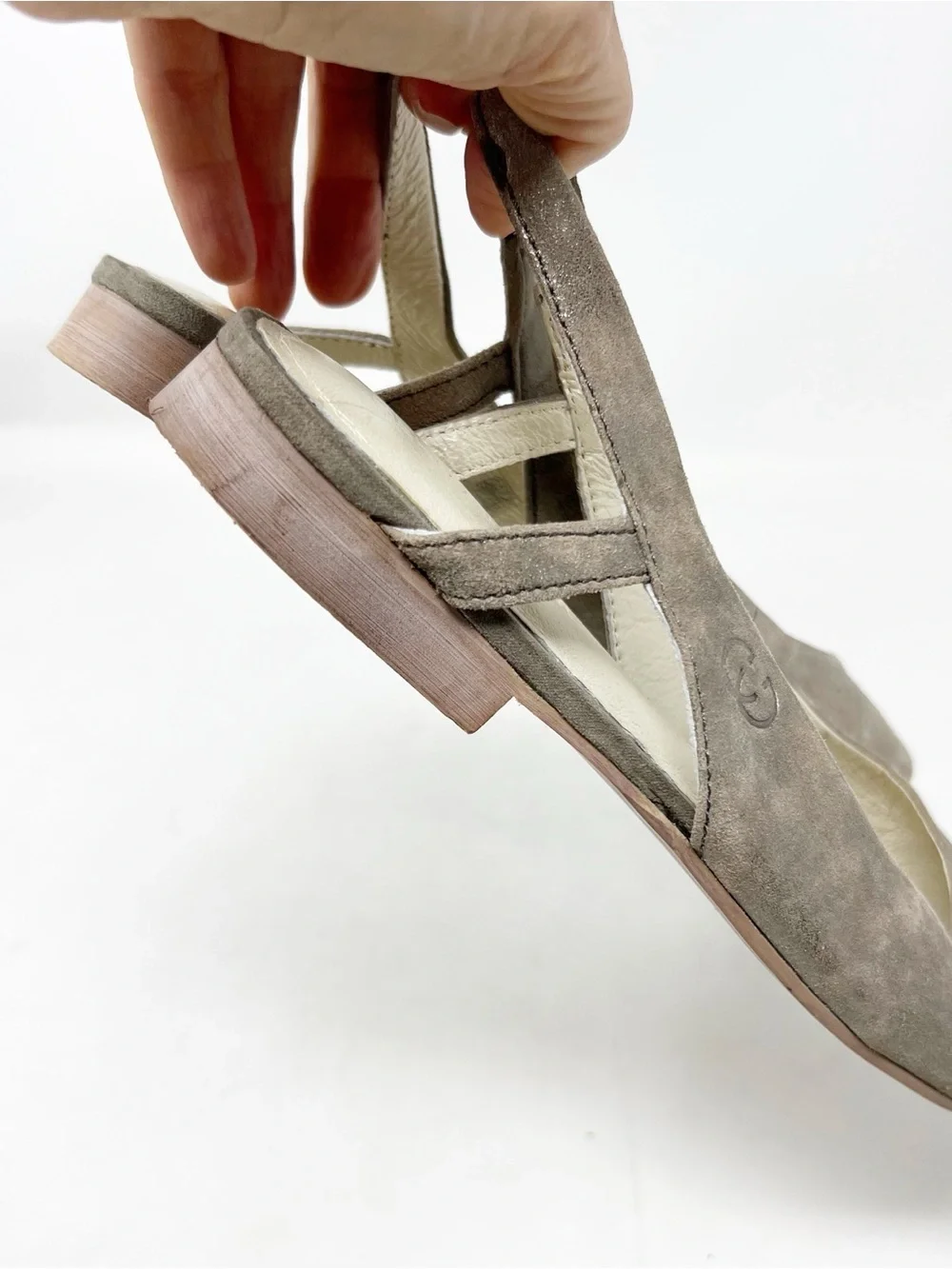 GERRY WEBER TAUPE GRAY METALLIC POINTED TOE SLINGBACK BALLET FLATS WOMENS SZ 8